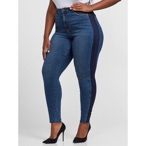Fashion To Figure Piped Raw Hem Skinny Jeans Dark Wash Size 16 NWT